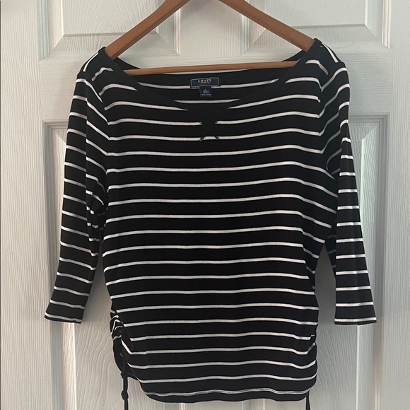 Chaps Tops - Chaps Women's Black and White Striped Blouse